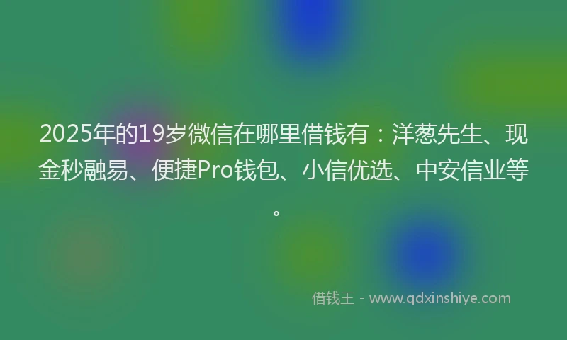 2025年的19岁微信在哪里借钱有：洋葱先生、现金秒融易、便捷Pro钱包、小信优选、中安信业等。
