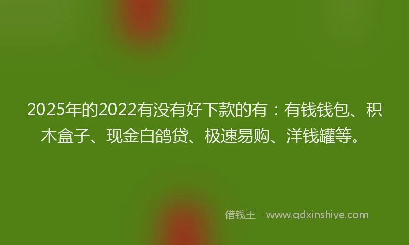 2025年的2022有没有好下款的有：有钱钱包、积木盒子、现金白鸽贷、极速易购、洋钱罐等。