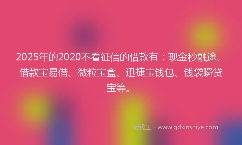 2025年的2020不看征信的借款有：现金秒融途、借款宝易借、微粒宝盒、迅捷宝钱包、钱袋瞬贷宝等。