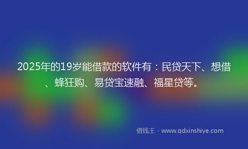 2025年的19岁能借款的软件有：民贷天下、想借、蜂狂购、易贷宝速融、福星贷等。