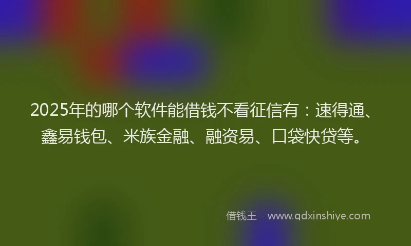 2025年的哪个软件能借钱不看征信有：速得通、鑫易钱包、米族金融、融资易、口袋快贷等。