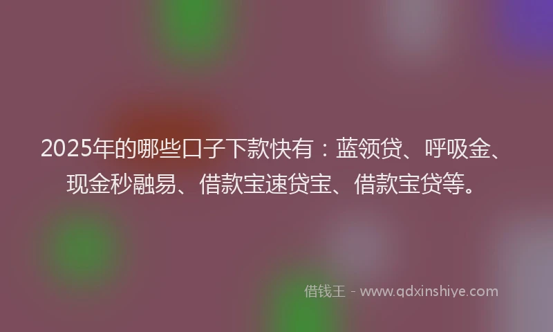 2025年的哪些口子下款快有：蓝领贷、呼吸金、现金秒融易、借款宝速贷宝、借款宝贷等。