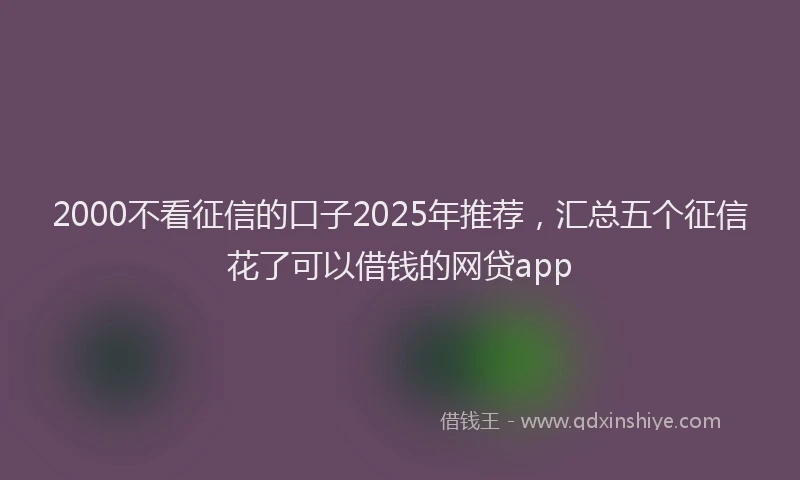 2000不看征信的口子2025年推荐，汇总五个征信花了可以借钱的网贷app