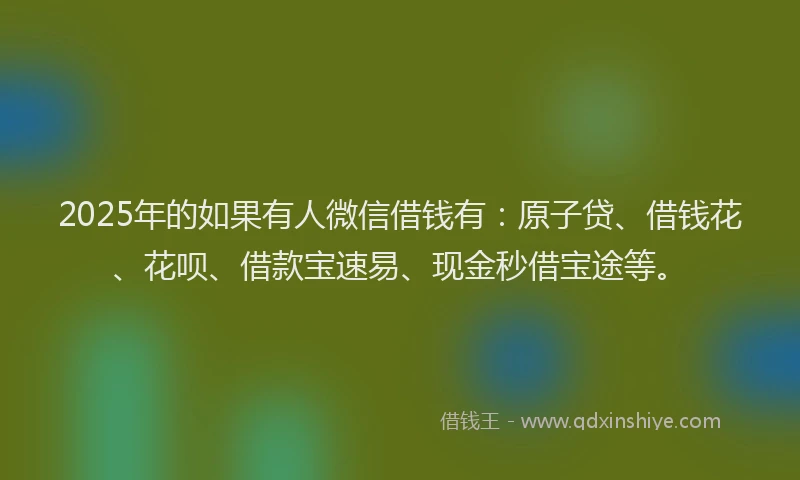 2025年的如果有人微信借钱有：原子贷、借钱花、花呗、借款宝速易、现金秒借宝途等。