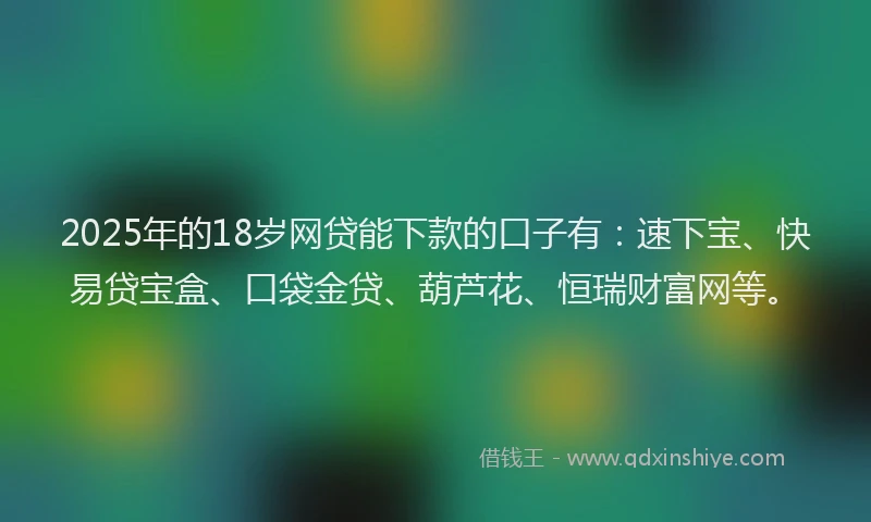 2025年的18岁网贷能下款的口子有：速下宝、快易贷宝盒、口袋金贷、葫芦花、恒瑞财富网等。