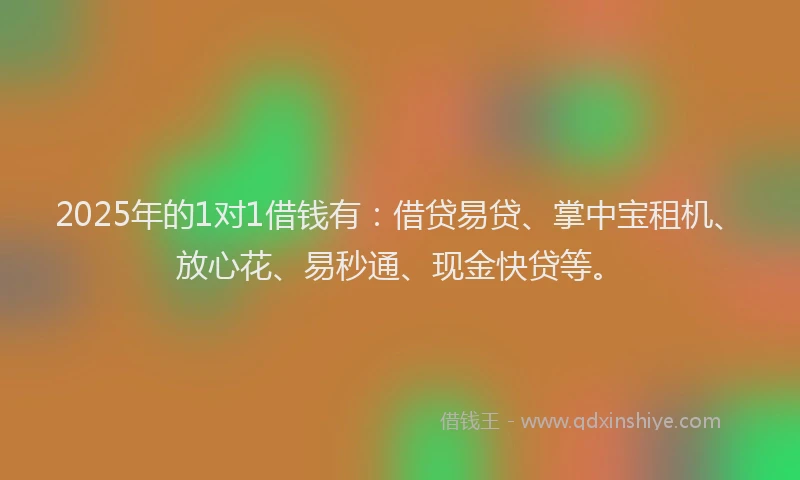 2025年的1对1借钱有：借贷易贷、掌中宝租机、放心花、易秒通、现金快贷等。