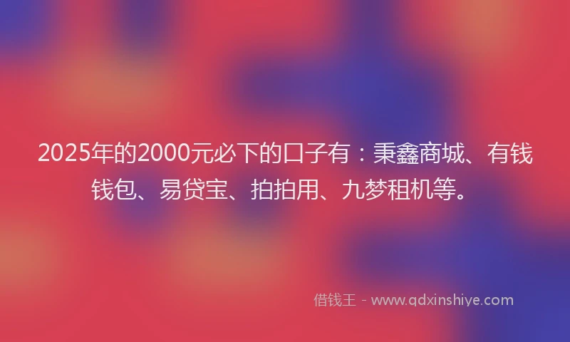 2025年的2000元必下的口子有：秉鑫商城、有钱钱包、易贷宝、拍拍用、九梦租机等。