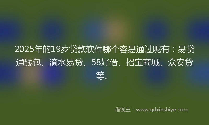 2025年的19岁贷款软件哪个容易通过呢有：易贷通钱包、滴水易贷、58好借、招宝商城、众安贷等。