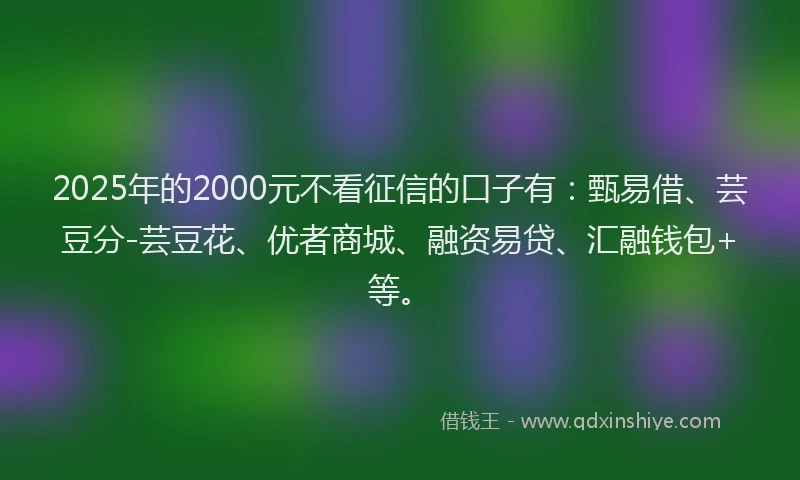 2025年的2000元不看征信的口子有：甄易借、芸豆分-芸豆花、优者商城、融资易贷、汇融钱包+等。