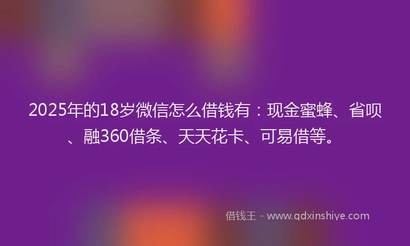 2025年的18岁微信怎么借钱有：现金蜜蜂、省呗、融360借条、天天花卡、可易借等。