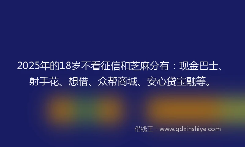 2025年的18岁不看征信和芝麻分有：现金巴士、射手花、想借、众帮商城、安心贷宝融等。
