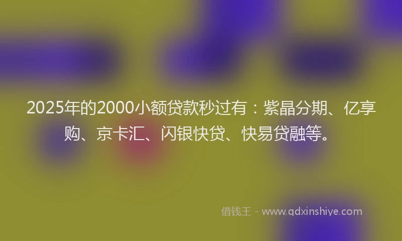 2025年的2000小额贷款秒过有：紫晶分期、亿享购、京卡汇、闪银快贷、快易贷融等。