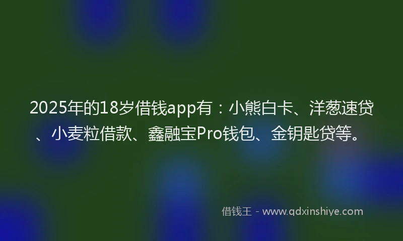 2025年的18岁借钱app有：小熊白卡、洋葱速贷、小麦粒借款、鑫融宝Pro钱包、金钥匙贷等。