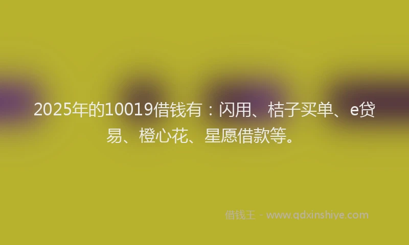 2025年的10019借钱有：闪用、桔子买单、e贷易、橙心花、星愿借款等。
