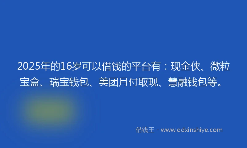 2025年的16岁可以借钱的平台有：现金侠、微粒宝盒、瑞宝钱包、美团月付取现、慧融钱包等。