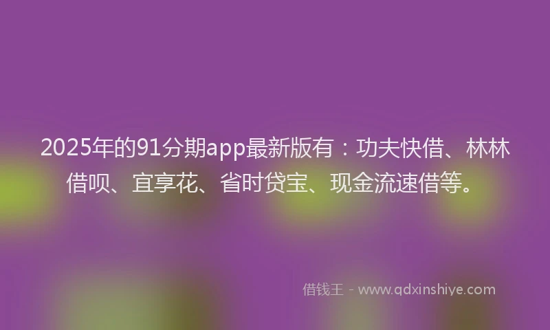 2025年的91分期app最新版有：功夫快借、林林借呗、宜享花、省时贷宝、现金流速借等。