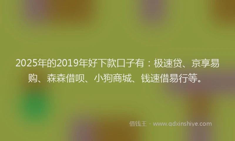 2025年的2019年好下款口子有：极速贷、京享易购、森森借呗、小狗商城、钱速借易行等。