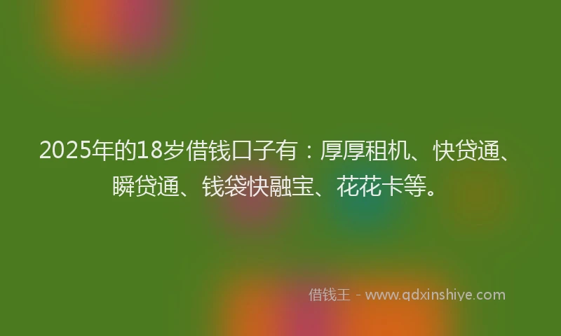 2025年的18岁借钱口子有：厚厚租机、快贷通、瞬贷通、钱袋快融宝、花花卡等。