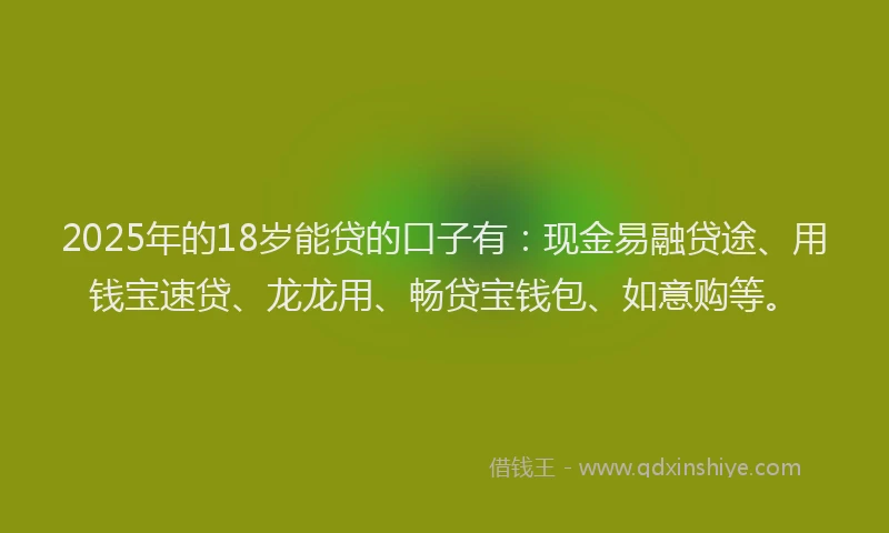 2025年的18岁能贷的口子有：现金易融贷途、用钱宝速贷、龙龙用、畅贷宝钱包、如意购等。