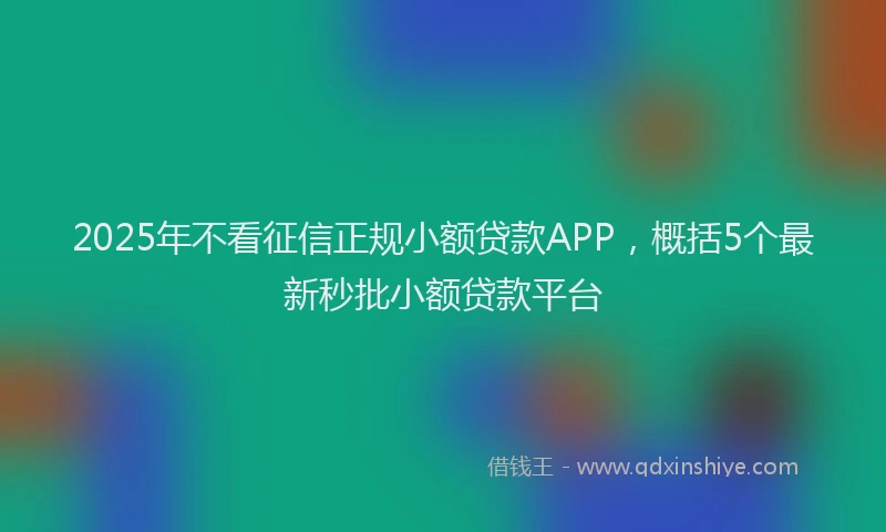2025年不看征信正规小额贷款APP，概括5个最新秒批小额贷款平台