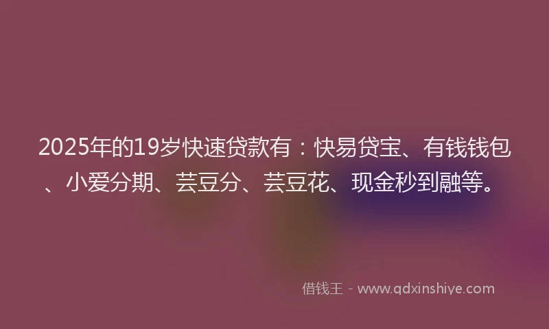 2025年的19岁快速贷款有：快易贷宝、有钱钱包、小爱分期、芸豆分、芸豆花、现金秒到融等。