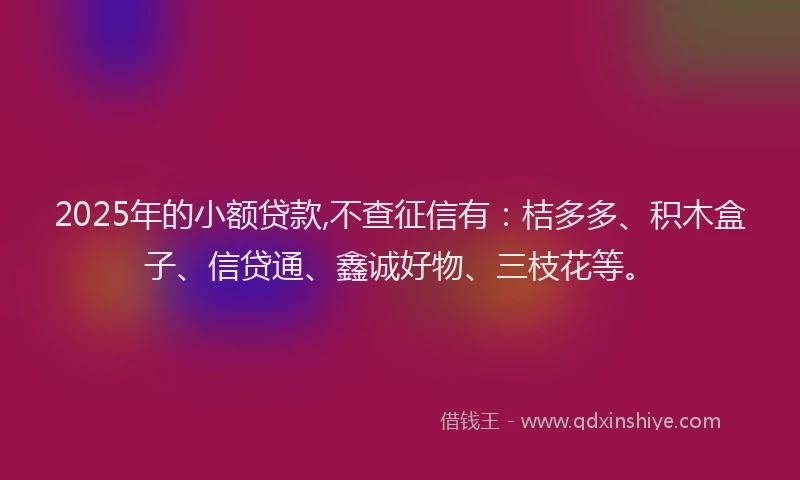 2025年的小额贷款,不查征信有：桔多多、积木盒子、信贷通、鑫诚好物、三枝花等。