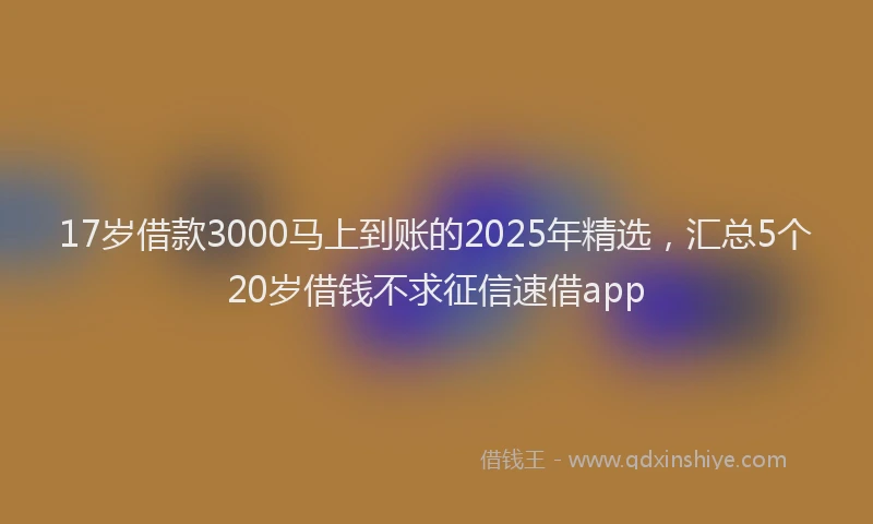 17岁借款3000马上到账的2025年精选，汇总5个20岁借钱不求征信速借app