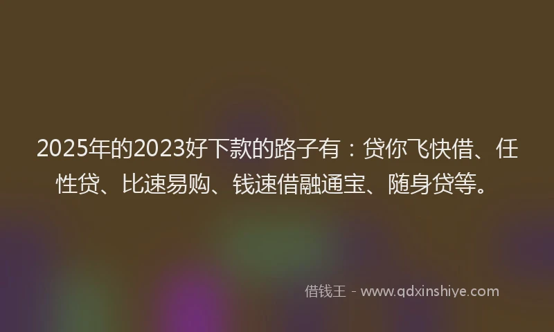 2025年的2023好下款的路子有：贷你飞快借、任性贷、比速易购、钱速借融通宝、随身贷等。