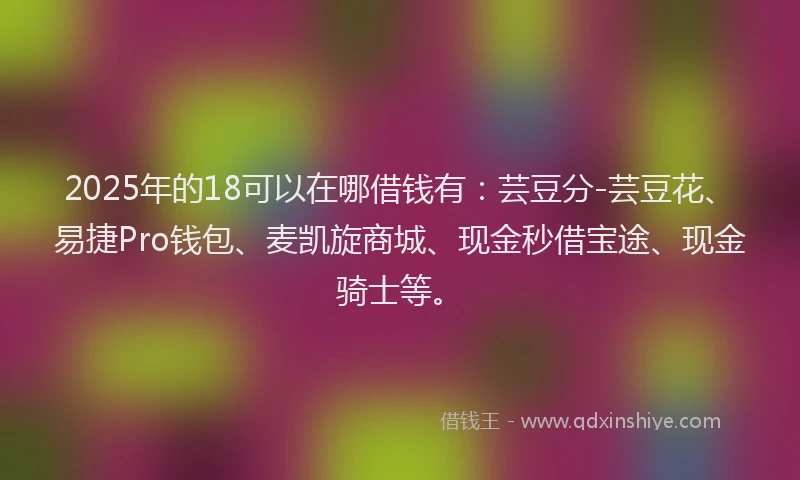 2025年的18可以在哪借钱有：芸豆分-芸豆花、易捷Pro钱包、麦凯旋商城、现金秒借宝途、现金骑士等。