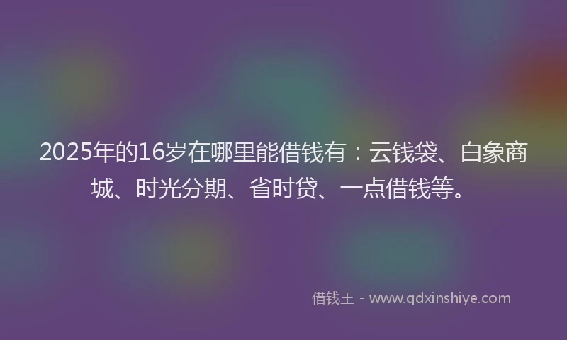 2025年的16岁在哪里能借钱有：云钱袋、白象商城、时光分期、省时贷、一点借钱等。
