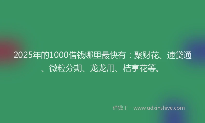 2025年的1000借钱哪里最快有：聚财花、速贷通、微粒分期、龙龙用、桔享花等。