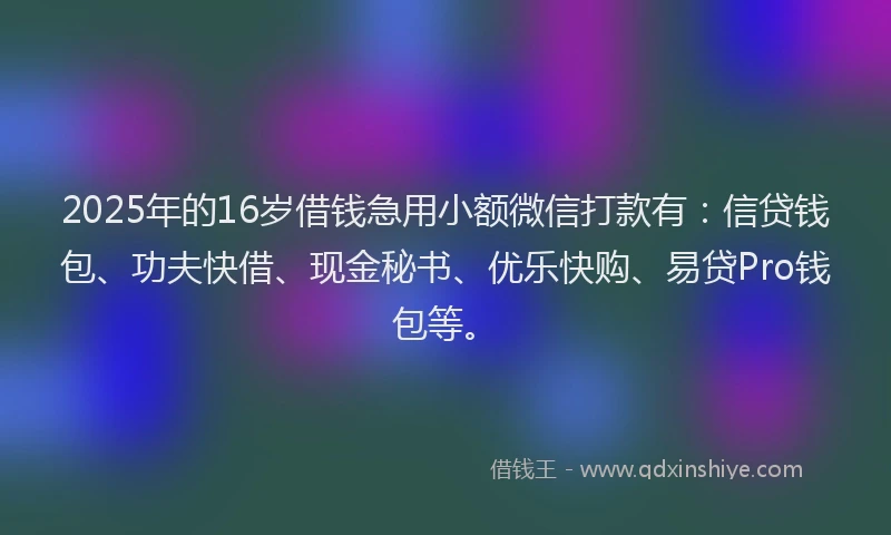 2025年的16岁借钱急用小额微信打款有：信贷钱包、功夫快借、现金秘书、优乐快购、易贷Pro钱包等。