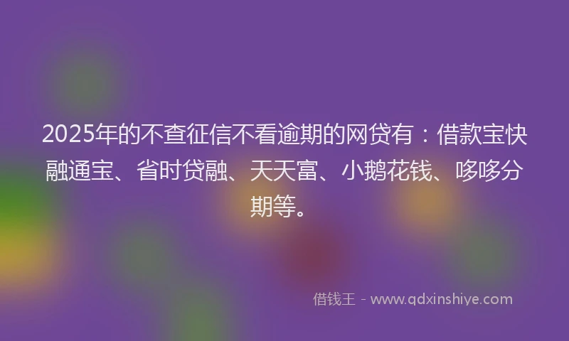 2025年的不查征信不看逾期的网贷有：借款宝快融通宝、省时贷融、天天富、小鹅花钱、哆哆分期等。