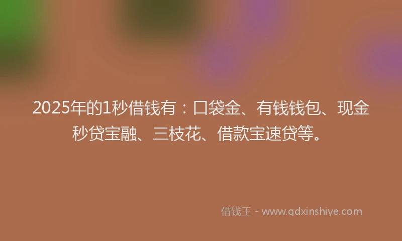 2025年的1秒借钱有：口袋金、有钱钱包、现金秒贷宝融、三枝花、借款宝速贷等。