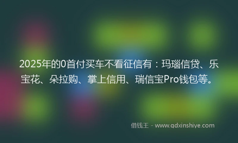 2025年的0首付买车不看征信有：玛瑙信贷、乐宝花、朵拉购、掌上信用、瑞信宝Pro钱包等。