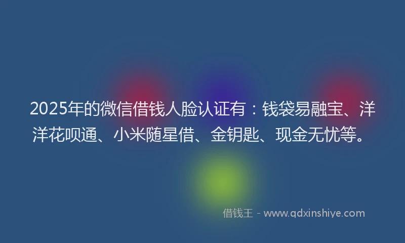 2025年的微信借钱人脸认证有：钱袋易融宝、洋洋花呗通、小米随星借、金钥匙、现金无忧等。