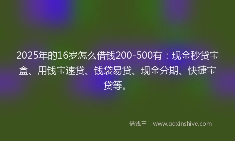 2025年的16岁怎么借钱200-500有：现金秒贷宝盒、用钱宝速贷、钱袋易贷、现金分期、快捷宝贷等。