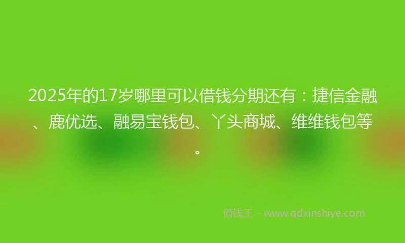 2025年的17岁哪里可以借钱分期还有：捷信金融、鹿优选、融易宝钱包、丫头商城、维维钱包等。