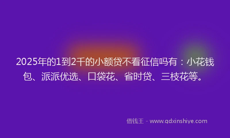 2025年的1到2千的小额贷不看征信吗有：小花钱包、派派优选、口袋花、省时贷、三枝花等。