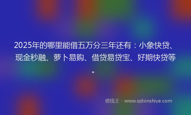 2025年的哪里能借五万分三年还有：小象快贷、现金秒融、萝卜易购、借贷易贷宝、好期快贷等。
