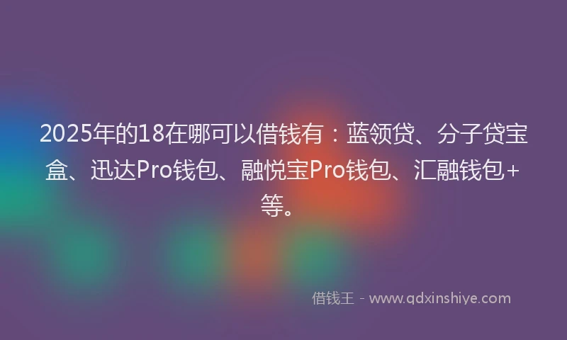 2025年的18在哪可以借钱有：蓝领贷、分子贷宝盒、迅达Pro钱包、融悦宝Pro钱包、汇融钱包+等。