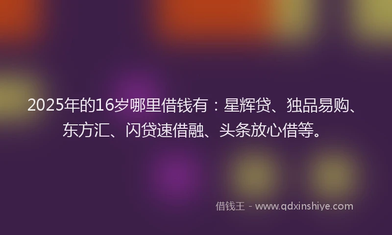 2025年的16岁哪里借钱有：星辉贷、独品易购、东方汇、闪贷速借融、头条放心借等。