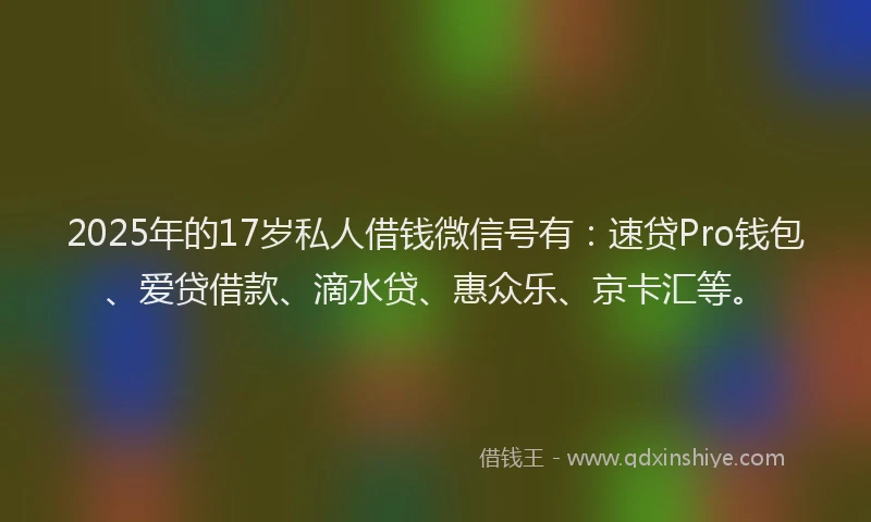 2025年的17岁私人借钱微信号有：速贷Pro钱包、爱贷借款、滴水贷、惠众乐、京卡汇等。