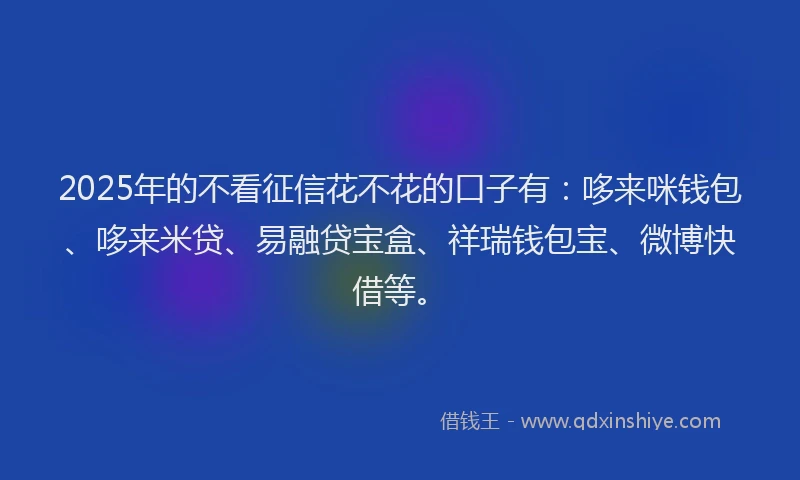 2025年的不看征信花不花的口子有：哆来咪钱包、哆来米贷、易融贷宝盒、祥瑞钱包宝、微博快借等。