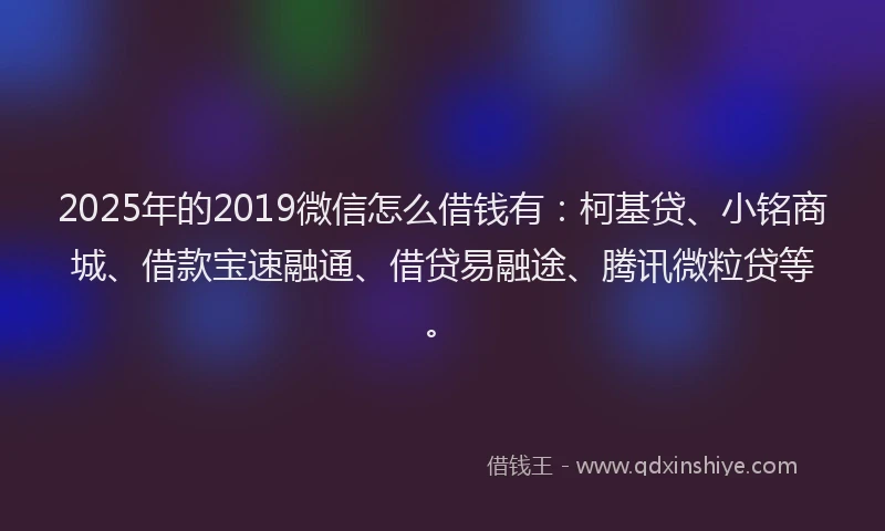 2025年的2019微信怎么借钱有：柯基贷、小铭商城、借款宝速融通、借贷易融途、腾讯微粒贷等。