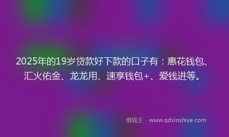 2025年的19岁贷款好下款的口子有：惠花钱包、汇火佑金、龙龙用、速享钱包+、爱钱进等。
