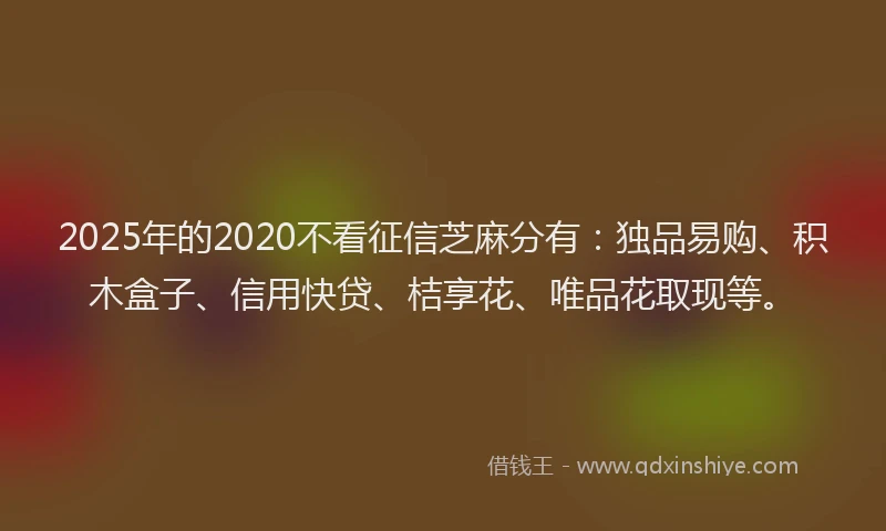 2025年的2020不看征信芝麻分有：独品易购、积木盒子、信用快贷、桔享花、唯品花取现等。
