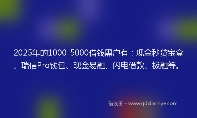 2025年的1000-5000借钱黑户有：现金秒贷宝盒、瑞信Pro钱包、现金易融、闪电借款、极融等。
