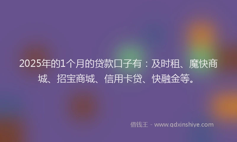 2025年的1个月的贷款口子有：及时租、魔快商城、招宝商城、信用卡贷、快融金等。