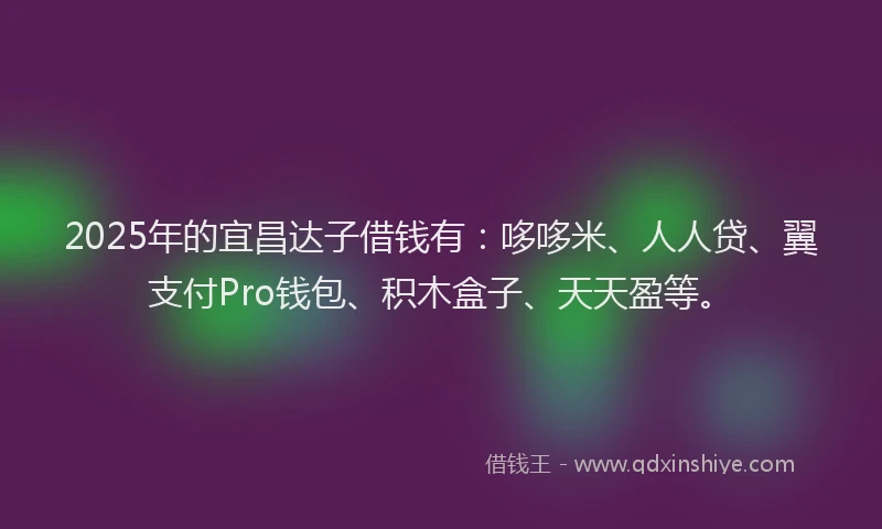 2025年的宜昌达子借钱有：哆哆米、人人贷、翼支付Pro钱包、积木盒子、天天盈等。